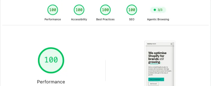 Digital Fresh Google PageSpeed score