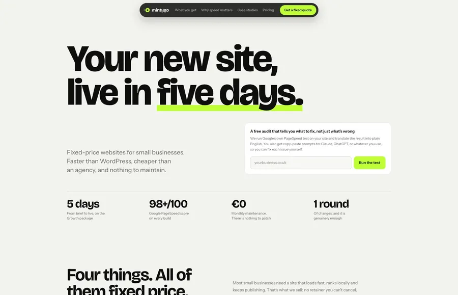 Mintygo homepage screenshot